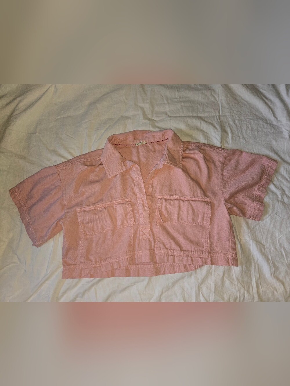 Pilcro Anthropologie Pink Crop Utility Button Polo Shirt Size S